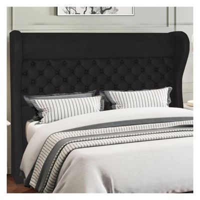 Kit Cabeceira Cama Box Casal 160 cm Madrid com Puff Recamier Santorini Couríssimo Preto - Lyam Decor