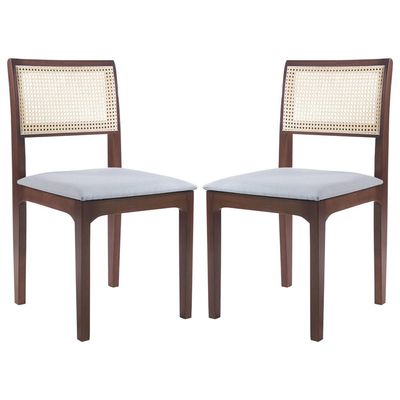 Kit 02 Cadeiras Sala de Jantar Madeira Maciça Nivea Tela Rattan Sextavano Linho Cinza/Amêndoa G55 - Gran Belo