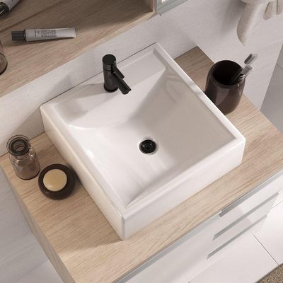 Conjunto Gabinete Banheiro Prisma 60cm Gabinete + Cuba + Espelheira Madeirado Branco