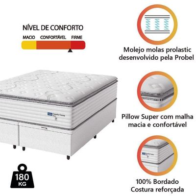 Cama Box Baú Casal King Colchão Molas Guarda Costas Max Com Pillow Branco/cinza