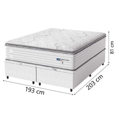 Cama Box Baú Casal King Colchão Molas Guarda Costas Max Com Pillow Branco/cinza