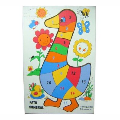 Pato Numérico Quebra Cabeça em Madeira - Multicolorido - Dicá