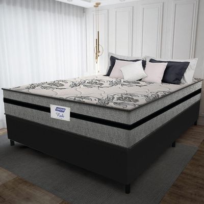 Cama Box Casal King Colchão Gazin Com Molas Ensacadas Rubi 193x203x70cm Suede Preto/cinza Cinza
