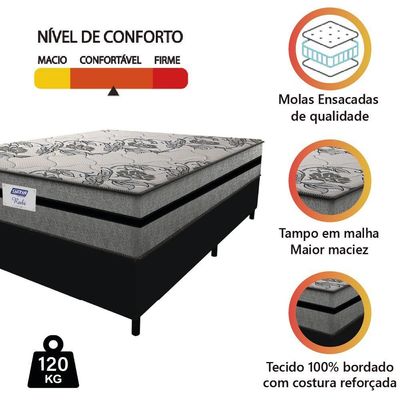 Cama Box Casal King Colchão Gazin Com Molas Ensacadas Rubi 193x203x70cm Suede Preto/cinza Cinza
