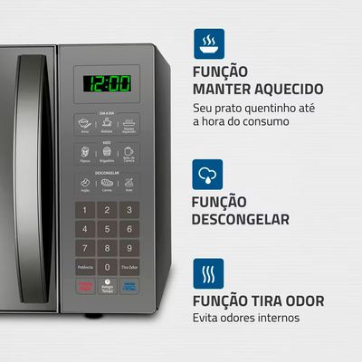 Forno de Micro Ondas Mondial Line MO0234E com Função Manter Aquecido 34L Cinza Espelhado / 220V