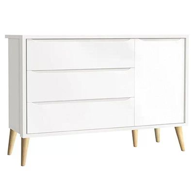 Dormitório Theo 2 Portas E Cômoda 1 Porta Branco Com Pés Madeira Natural Reller Móveis Branco