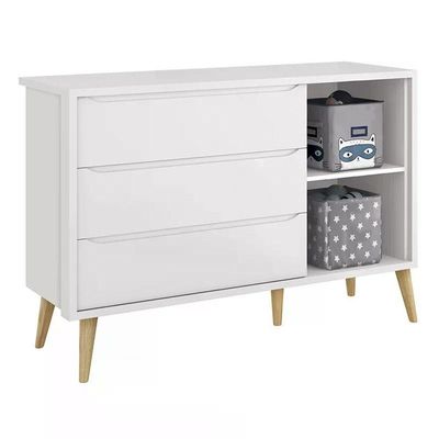 Dormitório Theo 2 Portas E Cômoda 1 Porta Branco Com Pés Madeira Natural Reller Móveis Branco