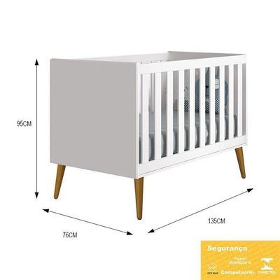 Dormitório Infantil Theo Retrô 2 Portas Cômoda E Berço Branco Fosco Com Pés Amadeirado Reller Móveis Branco Fosco