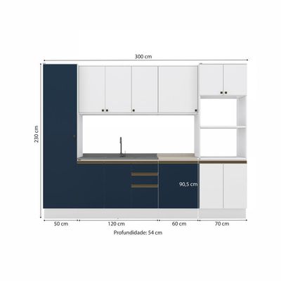Cozinha Modulada Celeste Kappesberg 100% MDF Branco/Azul 7 Peças