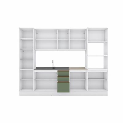 Cozinha Modulada Celeste Kappesberg 100% MDF Branco/Verde 7 Peças