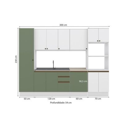 Cozinha Modulada Celeste Kappesberg 100% MDF Branco/Verde 7 Peças
