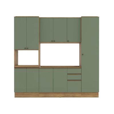 Cozinha Compacta Com Kit Forno Celeste Kappesberg 100% MDF Nogueira/Verde 240cm