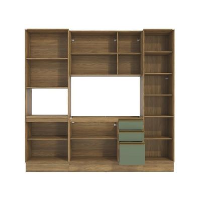 Cozinha Compacta Com Kit Forno Celeste Kappesberg 100% MDF Nogueira/Verde 240cm