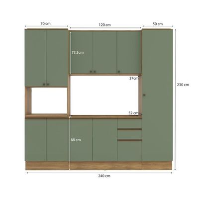 Cozinha Compacta Com Kit Forno Celeste Kappesberg 100% MDF Nogueira/Verde 240cm