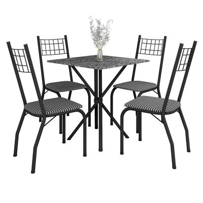 O Conjunto de Mesa Quadrada Brisa com 4 Cadeiras Estofadas Fabone Preto