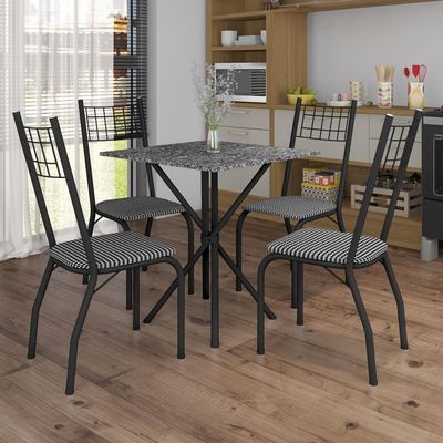 O Conjunto de Mesa Quadrada Brisa com 4 Cadeiras Estofadas Fabone Preto