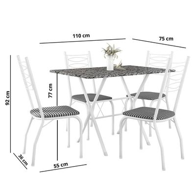 Mesa Retangular Fabone Miami com 4 Cadeiras Estofadas Branco