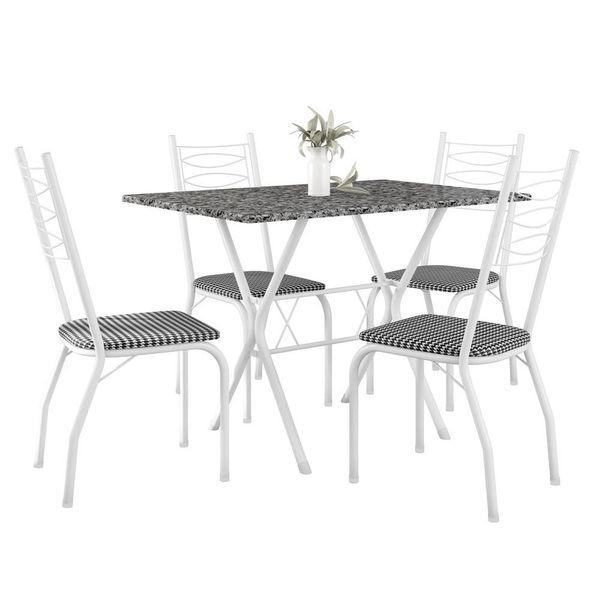 Mesa Retangular Fabone Miami com 4 Cadeiras Estofadas Branco
