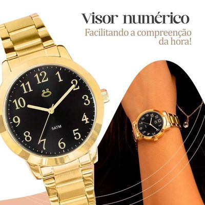 Relogio Feminino Banhado Aço Inox + Brincos + Colar Strass Inoxidável Pulseira Casual Social Moda