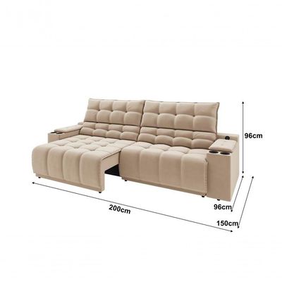 Sofá Connect Premium 2,00m Assento Retrátil-reclinável Com Porta Copos E Entrada Usb Suede Capuccino