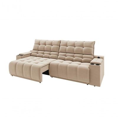 Sofá Connect Premium 2,00m Assento Retrátil-reclinável Com Porta Copos E Entrada Usb Suede Capuccino