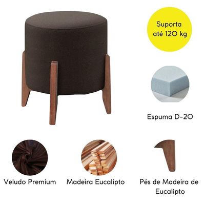 Kit 2 Puff Decorativo Para Sala Redondo Luxo Roma Veludo marrom