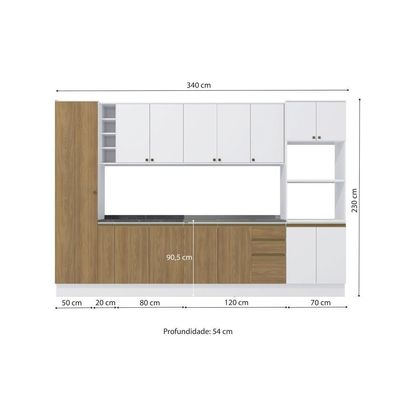 Cozinha Modulada Celeste Kappesberg 100% MDF Branco/Nogueira 9 Peças