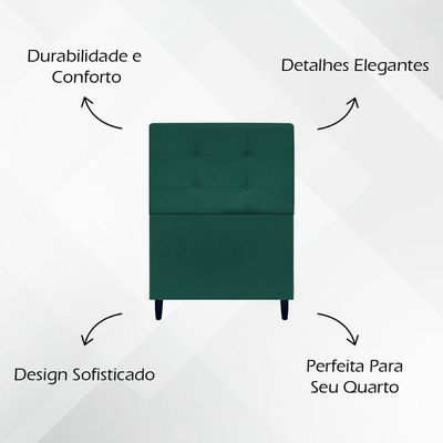 Cabeceira Decorativa Ivy Para Cama De Solteiro 90 Cm Suede Verde, Suede