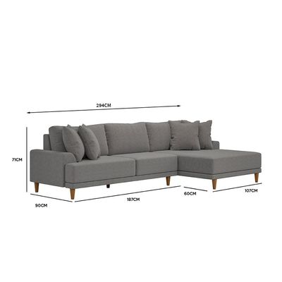 Sofá 5 Lugares Deli com Chaise Direito Tecido Cinza
