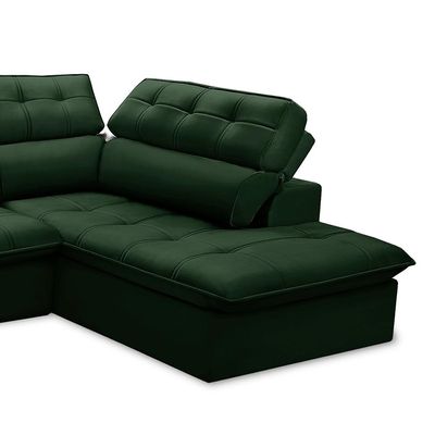 Sofá 5 Lugares Retrátil e Reclinável Arezzo com Chaise Direito Veludo Verde