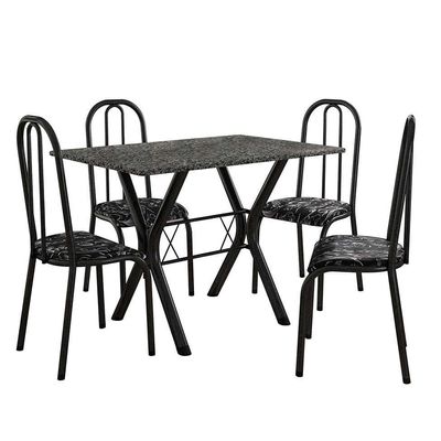 Conjunto de Mesa Miame 110 cm com 4 Cadeiras Madri Preto e Preto Floral