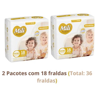 Fralda Descartável Mili Love & Care 2 Pacotes c/ 18 (total: 36 fraldas)  Tam: XXXG - Grandinho