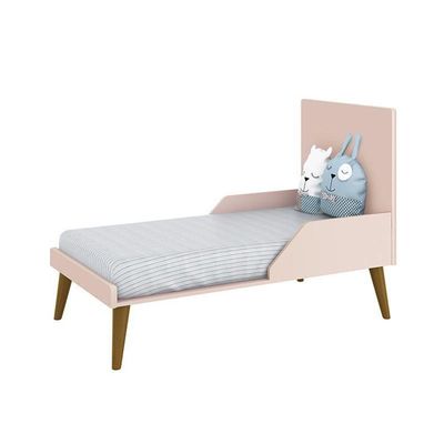 Dormitório Theo 2 Portas, Cômoda 6 Gavetas, Berço Rosa Fosco Com Pés Amadeirado E Colchão Reller Móveis Rosa Fosco