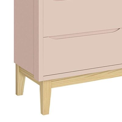 Cômoda Infantil Classic 6 Gavetas Rosa Fosco Com Pés Madeira Natural Reller Móveis Rosa Fosco