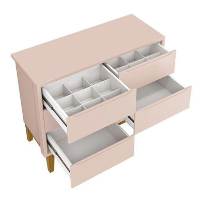 Cômoda Infantil Classic 6 Gavetas Rosa Fosco Com Pés Madeira Natural Reller Móveis Rosa Fosco