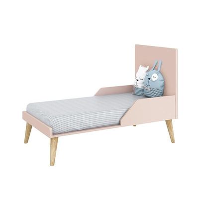 Jogo De Quarto Infantil Theo Cômoda 6 Gavetas E Berço Rosa Fosco Com Pés Madeira Natural Reller Móveis Rosa Fosco