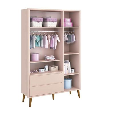 Dormitório Theo 3 Portas, Cômoda 6 Gavetas, Berço Rosa Fosco Com Pés Amadeirado E Colchão Reller Móveis Rosa Fosco