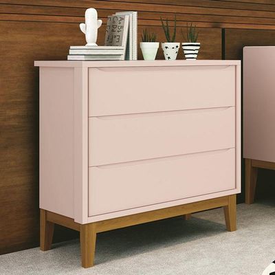 Cômoda Infantil 3 Gavetas Classic Rosa Fosco Com Pés Amadeirado Reller Móveis Rosa Fosco
