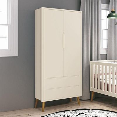 Guarda Roupa Infantil 2 Portas Theo Retrô Areia Fosco Com Pés Amadeirado Reller Móveis Areia Fosco