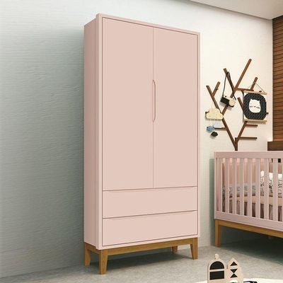 Guarda Roupa Infantil 2 Portas Classic Rosa Fosco Com Pés Amadeirado Reller Móveis Rosa Fosco