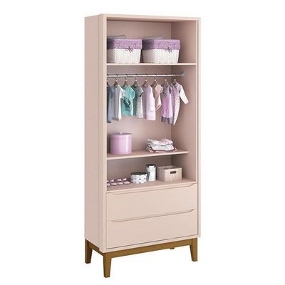 Guarda Roupa Infantil 2 Portas Classic Rosa Fosco Com Pés Amadeirado Reller Móveis Rosa Fosco