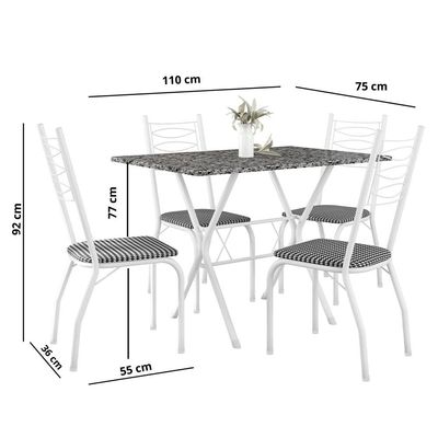 Mesa Retangular Fabone Miami com 4 Cadeiras Estofadas Branco