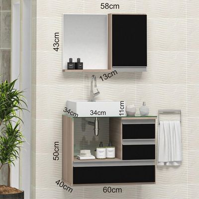 Conjunto Gabinete Polo 60cm Madeirado Preto
