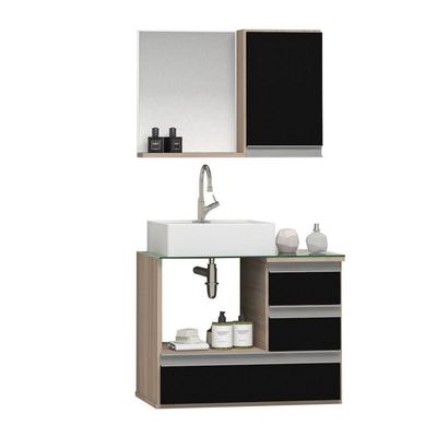 Conjunto Gabinete Polo 60cm Madeirado Preto