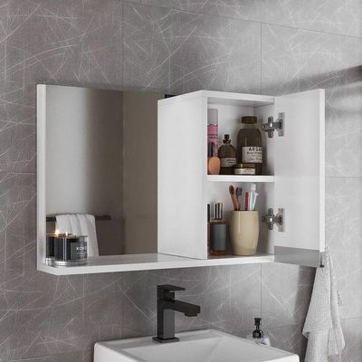 Conjunto Gabinete Banheiro Virtus 60cm - Gabinete + Cuba + Espelheira Branco Inteiro