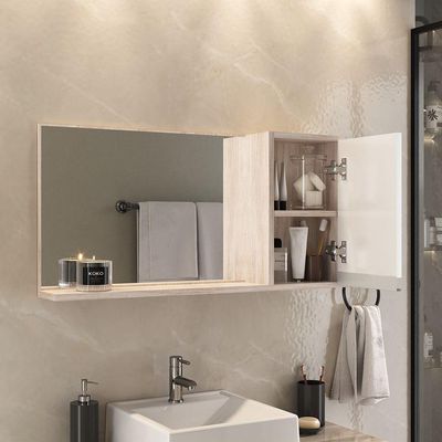 Conjunto Gabinete Banheiro Prisma 80cm Gabinete + Cuba + Espelheira Com Vidro Madeirado Branco