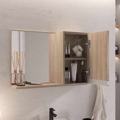 Conjunto Gabinete Banheiro Prisma 60cm Gabinete + Cuba + Espelheira Com Vidro Madeirado Inteiro
