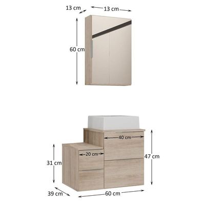 Conjunto Gabinete Banheiro Nivus 60 (gabinete+espelheira+cuba) Madeirado Inteiro