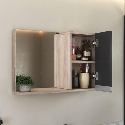 Conjunto Gabinete Banheiro Fox 60cm (gabinete + Cuba + Espelheira) Madeirado Preto