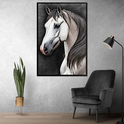 Quadro Decorativo Cavalo Sala Moldura Preta Cx Alta 40x60